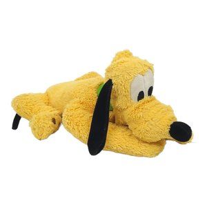 Disney Parks Pluto Plush 14" Laying Stuffed Animal Toy Yellow Green Collar